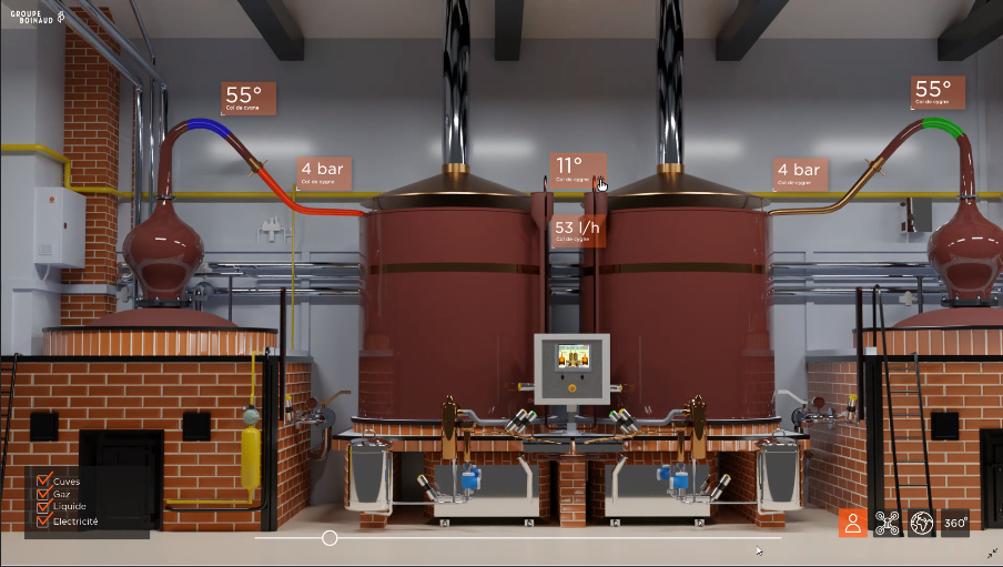 Jumeau numérique 3D temps réel d'une salle de distillation