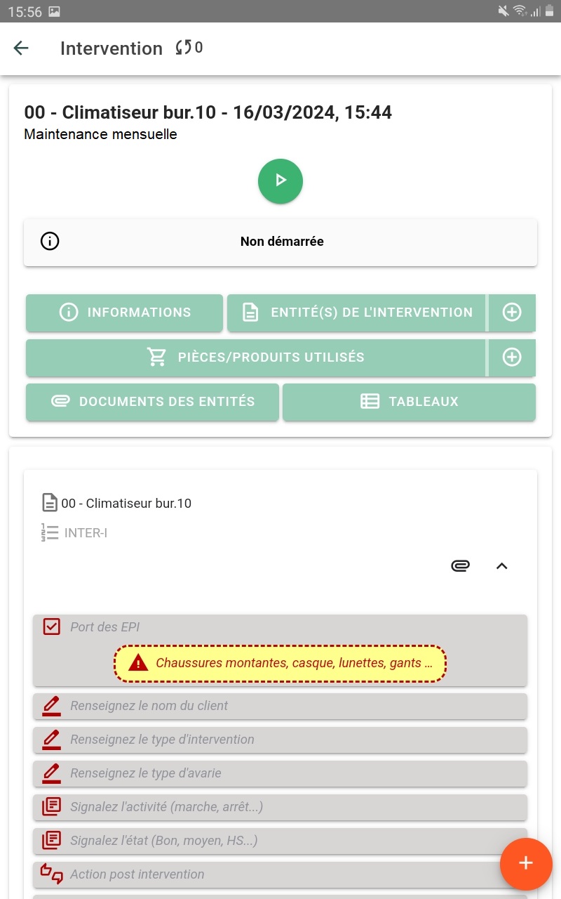 Interventions NX – page d’une inter