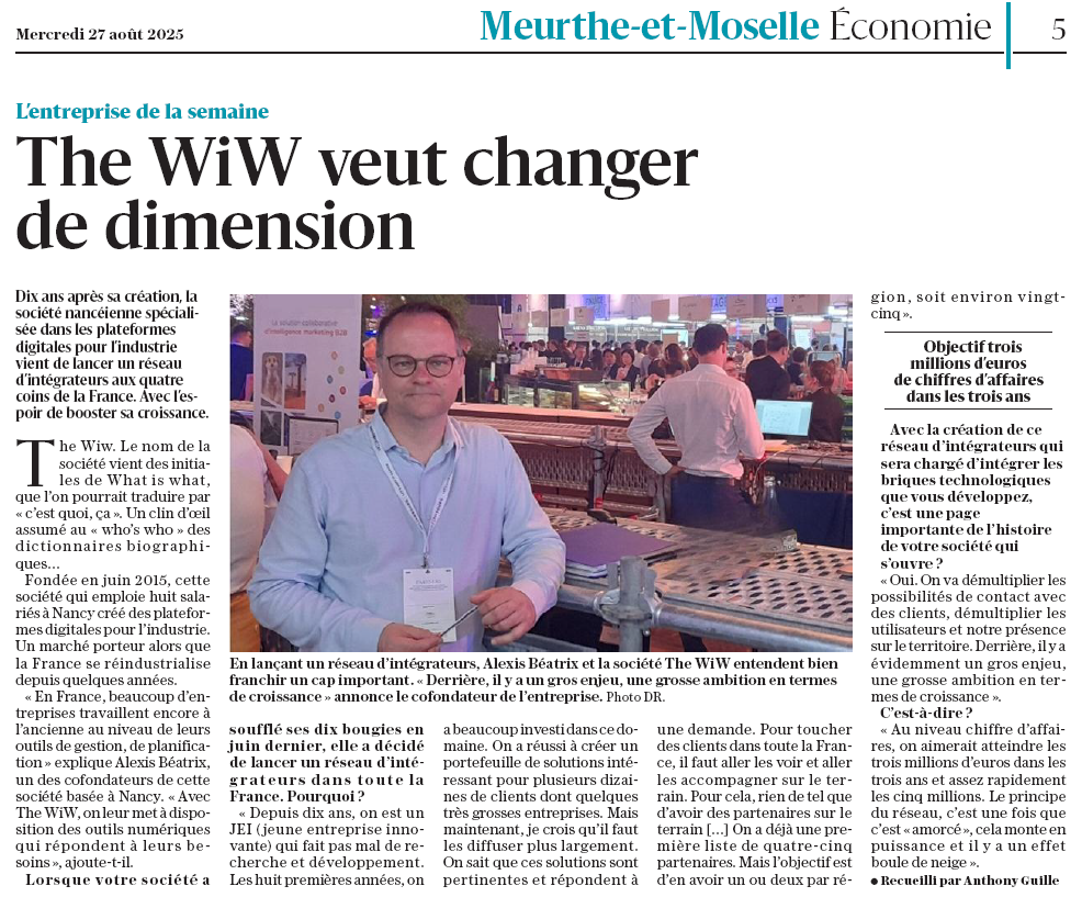 Rubrique "L'entreprise de la semaine" de l'édition du 27 août 2025 de l'Est Républicain